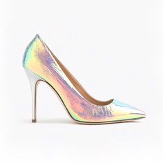 Made From Italian Leather, Our High-Heel Pointy-Toe Pump Is The Shoe That Has Launched A Thousand Amazing Outfits. This One Is Finished With A Special Hologram-Like Foil That Reminds Us Of The Northern Lightstalk About Brilliant. Leather Upper, Lining And Sole. Made In Italy. Due To The Nature Of The Materials, Color May Appear To Change Depending On The Light. Stacked Heel Ankle Boots, Green Pumps, Strappy Block Heels, Criss Cross Sandals, Leather Thong Sandals, Black Suede Pumps, The Northern Lights, Block Heel Shoes, Black Shoes Women