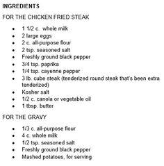 ingredients for the chicken fried steak recipe on a white background with text overlays