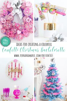 colorful christmas decorations and crafts with text overlay that reads ideas for creating a colorful confetti christmas wreath