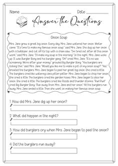 an answer sheet for the questions to help students understand what they are doing in this text