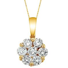 Diamond Cluster Flower Pendant Necklace in 14k Yello Gold 1.00ct Pearl Cluster Necklace, Necklace White Gold, Diamond Pendants Designs, White Gold Pendant Necklace, White Gold Pendant, Cluster Necklace, White Gold Necklaces, Cluster Pendant, Flower Pendant Necklace