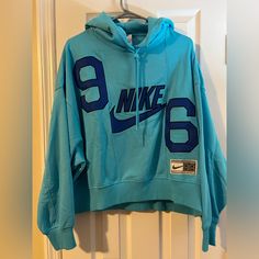 Never Been Worn. I Took The Tags Off Thinking It Would Fit, But It’s Too Big. Size Xs, But Fits Like A Medium. I Paid $130 Blue Logo Print Sweatshirt For Spring, Light Blue Athleisure Top For Streetwear, Blue Graphic Print Sportswear Hoodie, Trendy Blue Tops With Ribbed Cuffs, Sporty Light Blue Tops For Streetwear, Sportswear Top With Logo Print For Fall, Fall Sportswear Top With Logo Print, Blue Graphic Print Sweatshirt Sportswear, Trendy Blue Hoodie For College