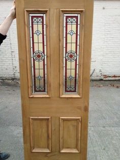 STAR VICTORIAN EDWARDIAN RECLAIMED FRONT EXTERIOR DOORS WITH STAINED GLASS Rustic Front Door Ideas, Front Exterior Doors, Glass Exterior Door, Glass Door Coverings, Leaded Windows, Glass Entrance Doors, Front Door Ideas, Lead Light, Rustic Front Door