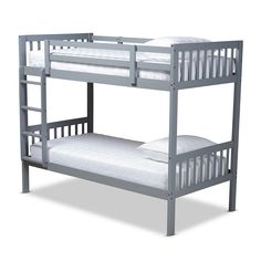 a bunk bed with two white pillows on it