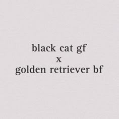 the words black cat gf x golden retriever b f are written in white