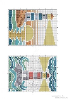 two cross stitch patterns with different designs on them