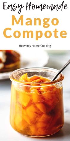 easy homemade mango compote in a glass jar