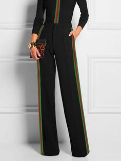 Color Block Urban Pocket Stitching Fashion Pants | stylewe Midi Skirts Summer, Colorblock Pants, High Waist Long Skirt, Pockets Fashion, Straight Trousers, Long Sleeve Turtleneck, Type Of Pants, Women Skirts Midi, Color Stripes