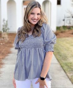 This adorable boutique top is simply amazing! Give your wardrobe a fresh look this spring! Pair with skinny jeans or shorts and sandals for a fun lovable look! Summer Plaid Tops For Day Out, Plaid Summer Tops For Day Out, Plaid Tops For Summer Day Out, Summer Gingham Top For Day Out, Chic Plaid Summer Tops, Trendy Plaid Tops For Vacation, Casual Plaid Top With Puff Sleeves, Casual Summer Tops For Picnic, Summer Puff Sleeve Tops For Picnic