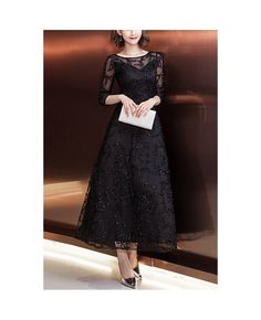 Buy modest black lace ankle length homecoming dress with sheer sleeves at cheap price online. Free stable shipping and pro custom service since 2009. Hoco Party, Dress With Sheer Sleeves, Party Dresses Online, Formal Party, Style Dresses, Homecoming Dress, Sheer Sleeves, Mother Of The Bride Dresses, Mother Of The Bride