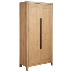 a tall wooden cabinet with two doors