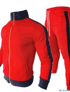 OrcaJump - Mens Color Blocking Sports Jacket - Stand-up Collar Zip-Up Sweatshirt - Black, White, Royal Blue, Red Tracksuit Jacket, Sports Jacket, Mens Sweatshirts Hoodie, Big And Tall, Zip Up, Stand Up, Color Blocking, Color Block, Royal Blue