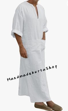 HANDMADEKURTASHOP  Description Man kurta for Man Give yourself a best ethnic look by wearing this Top and bottom Set. Made of rich cotton blend fabric this regular-fit set comprises a full-sleeved Indian Mens kaftan This outfit with mojris will look apart on special occasions. material 100%Cotton  Color : white color Kaftan Length : 50 inches Man Kaftan Shirt Chest is measurement for shirt (not body) As per standard, for best loose fitting 6 inches gap should be there between actual chest size and shirt chest size Size chart is below Men's Sizes Actual Body Chest - Ready Shirt Chest i Add 6" Inches Lose Fitting Fabric Armhole To Armhole. XS - 30" Inches 36" Inches S - 34" Inches 40" Inches M - 36" Inche 42" Inches L - 40" Inches 46" Inches XL - 44" Inches 50" Inches 2XL - 48" Inches 54" In White Casual Kurta With Relaxed Fit, Casual White Kurta With Relaxed Fit, White Cotton Relaxed Fit Kurta, White Relaxed Fit Cotton Kurta, White Cotton Kurta With Relaxed Fit, White Casual Relaxed Fit Kurta, Traditional Linen Kaftan For Summer, Casual White Linen Kurta, Casual Linen Kurta With Relaxed Fit