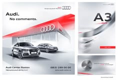 an ad for audi with two cars in the background