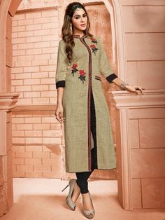 Candy Beige Cotton Embroidered Kurti - | 1349 Embroidered Kurti