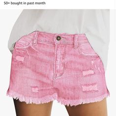 Women’s Brand New Without Tags Denim Pink Shorts Size Xl Pink Distressed Summer Jeans, Summer Distressed Pink Jeans, Pink Distressed Jeans For Summer, Summer Pink Distressed Jeans, Casual Pink Denim Jeans, Pink Washed Denim Bottoms, Pink High Rise Distressed Jeans, Pink Relaxed Fit Washed Bottoms, Pink Washed Relaxed Fit Bottoms