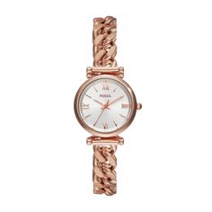 Fossil Carlie Rose Gold-Tone Stainless Steel Women's Watch ES5330 Step into a world of understated elegance and timeless style with the Fossil Carlie Rose Gold-Tone Stainless Steel Women's Watch ES5330. This versatile piece is a perfect blend of casual chic and sophisticated elegance, making it the ideal accessory for every occasion. The Carlie collection draws its inspiration from the vintage charm and classic elegance of the '90s. The carefully redesigned T-bar and stunning new bracelet design showcase the best of modern watchmaking with a nostalgic twist. Key features of this timeless piece include: Remarkable Craftsmanship: The watch features a round 28MM rose gold-tone stainless steel case that stands out for its durability and elegance. Sleek Dial: The silver sunray dial creates an e Timeless Watch With Bracelet Strap, Rose Gold Analog Watch For Formal Occasions, Timeless Rose Gold Quartz Watch, Timeless Rose Gold Analog Watch, Timeless Rose Gold Watches With Bracelet Strap, Timeless Rose Gold Jewelry And Watches With Round Dial, Timeless Rose Gold Jewelry With Round Dial, Rose Gold Jewelry And Watches For Formal Occasions, Timeless Rose Gold Watch Accessories With Metal Dial