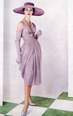 Chiffon Gloves, 1950s Summer, Vogue Women, Purple Hat, Fantasy Style