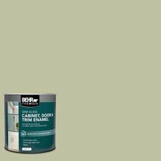 the behr paint is light green and it has a gray base with white trim