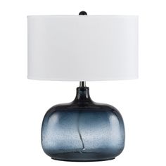 Christi Table Lamp - QK1089486_CALG_PRI_OL Blue Glass Lamp, Seeded Glass, Bubble Glass, Glass Table Lamp, Ocean Blue, Glass Lighting, Fabric Shades, Glass Lamp, Glass Table