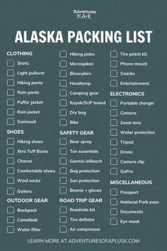 the alaska packing list is shown in green