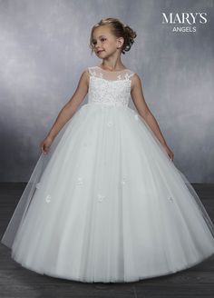 Long Sleeveless Dress, Flower Girl Gown, Long Flower Girl Dresses, Girls Communion Dresses, Girls Ball Gown, Mary's Bridal, Satin Flower Girl Dress, Girls Applique, Ivory Flower Girl Dresses