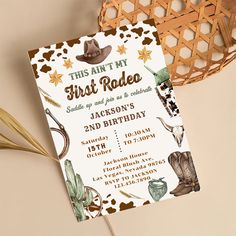 Western This Ain't My First Rodeo 2nd Birthday Invitation Rodeo 2nd Birthday, Cowboy Party Invitations, Rodeo Birthday Invitations, Baby First Birthday Themes, Rodeo Birthday Parties, Western Birthday Party, My First Rodeo, Rodeo Birthday, Western Birthday