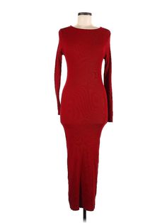 Shein Casual Dress Size: Medium Red Dresses - used. 49% VISCOSE, 28% POLYESTER, 23% NYLON, Midi, Crew Neck, Midi/Calf Length, Long Sleeve | Shein Casual Dress: Red Dresses - Size Medium Red Stretch Maxi Dress For Fall, Red Long Stretch Dress, Long Red Stretch Dress, Red Bodycon Maxi Dress, Casual Dresses For Women, Red Dress, Casual Dress, Casual Dresses, Women Handbags