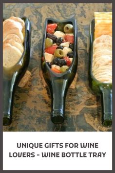 three unique gifts for wine lovers - wine bottle trays with bread and olives