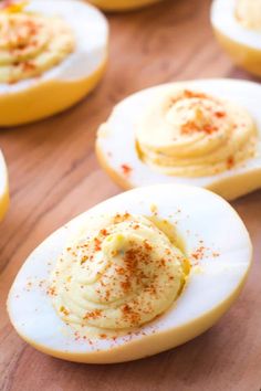 deviled eggs with cinnamon sprinkles on them