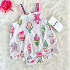 New With Tags Hurley Baby Romper White Multi Colored Popsicles & Ice Cream Cones Snaps At Bottom Sz 3months #Hurley #Babyhurley #Summerbaby #Giftsforbaby Summer Baby, Ice Cream Cone, Baby Romper, Popsicles, Pink White, Kids Shop, Tags, Baby Gifts, Ice Cream