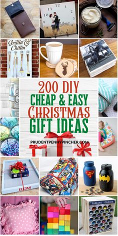 the cover of 200 cheap and easy christmas diy gifts, with pictures of different items