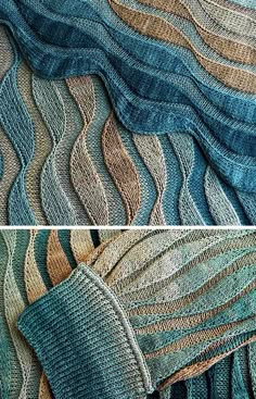 two pictures of different colored knitted fabrics