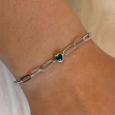 Real Sterling Silver (925) Emerald Cz Silver Dainty Oval Link Bracelet, Oval Link Cubic Zirconia Jewelry, Sterling Silver Oval Chain Bracelet Gift, Silver Gemstone Bracelet With Oval Links, Dainty Silver Bracelet With Bezel Setting, Silver Oval Chain Bracelet Gift, Silver Oval Chain Bracelet For Gift, Emerald Bracelets, Emerald Bracelet