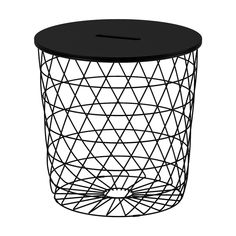 a metal wire basket with a black top