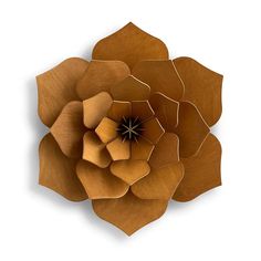 an overhead view of a wooden flower on a white background with clipping for text