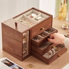 Large Glass Top Wooden Jewelry Organizer, Large Capacity Multi-Functional Storage Case for Women Self Use or As a special gift for Wedding Gifts, Personalized Anniversary Gifts,  Mother, Wife, Daughter, Friend etc. ✦Special Design Large capacity visual jewelry box Vertical drawer design Exclusive necklace storage layer It includes necklace box, chain bracelet, bracelet box, ring box, earring box, watch box, and can also store other jewelry A good craft not only because it's special design, also Jewellry Box, Ring Organizer, Custom Jewelry Box, Necklace Storage, Jewelry Organizer Storage, Wooden Jewelry Box, Jewelry Storage Box, Personalized Anniversary Gifts, Drawer Design