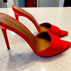 Bcbg Maxazria - Red Hot Stilettos - Beautiful Sexy - No Box - Size 7.5 Red High Heels For Date Night, Sleek Party Heels With Red Sole, Red Heels With Padded Heel For Cocktail, Red Sleek Heels For Evening, Sleek Red Heels For Evening, Red High Heel Heels For Date Night, Bold Red Heels For Evening, Sleek Red Heels With Sculpted Heel, Red Sleek Heels With Sculpted Heel