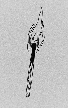 a black and white drawing of a burning match