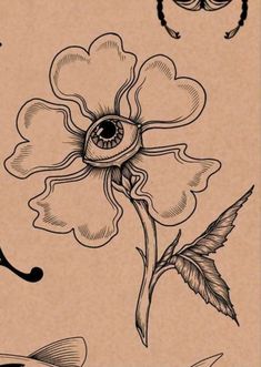 an ink drawing of a flower with the eye on it