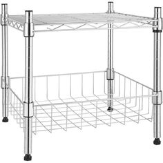 a metal shelf with two baskets underneath it