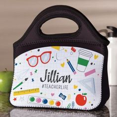 "✨ Welcome to Personalized Planet Co ✨ Carrying lunch to school just got stylish with this personalized lunch bag! Perfect for the hardworking teacher in your life, this insulated lunch bag features a convenient handle for carrying and a secure, zipper closure. Personalize with her name in an elegantly scripted font in the center to make this wonderful gift idea complete! This design does not support ALL CAPS. Please do not use all uppercase letters when personalizing. 🌼 Teacher Life Personaliz White Lunch Box For Back To School, Personalized Rectangular Lunch Box For School, Teacher Lunch Bag, Teacher Lunch, Teacher Lunches, Back To School Lunch, Teacher End Of Year, Personalized Lunch Bags, School Lunch Bag