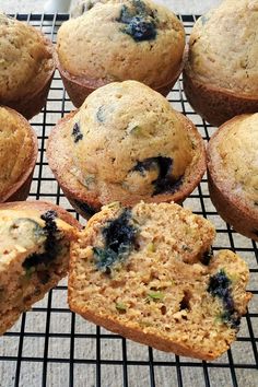 several muffins cooling on a wire rack