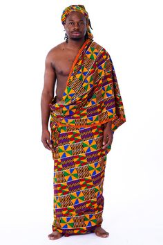 Photo of a man wearing myObioma's Kente Robe African Character, Kente Dress, African Clothes, Kente Cloth, Space Opera, African Fabric, Cultural Heritage, African Clothing, African Print