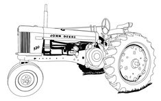 a black and white drawing of a john deere tractor