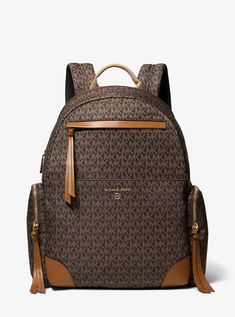 Prescott Large Signature Logo Print Woven Backpack Chic Backpack, Monogram Backpack, Michael Kors Backpack, Backpack Free, Monogrammed Leather, Large Backpack, Backpack Straps, Nylon Bag, Signature Logo