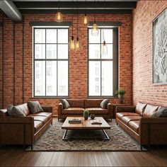 a living room with two couches and a coffee table in front of large windows