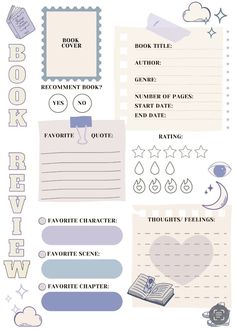 a poster with different types of writing and pictures on it's side, including the words book review