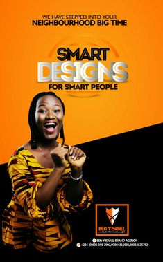 the poster for smart designs for smart people, featuring a woman in yellow and black