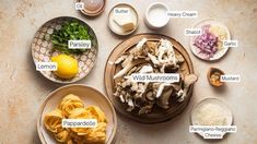 an overhead view of different types of food